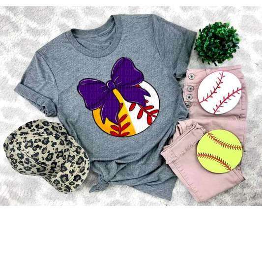 Softball/Baseball Purple Bow DTF Transfer