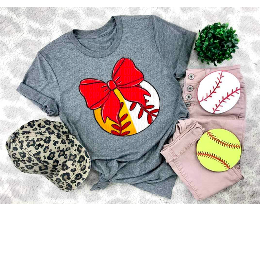 Softball/Baseball Red Bow DTF Transfer