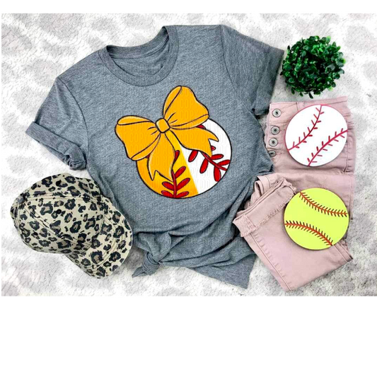 Softball/Baseball Yellow Bow DTF Transfer