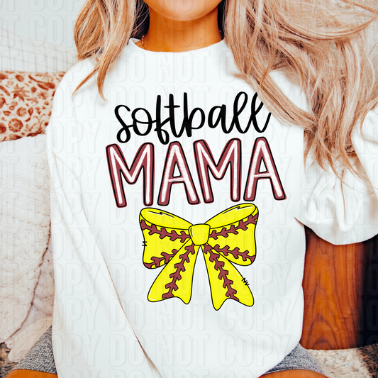 Softball Mama Simple Bow DTF Transfer