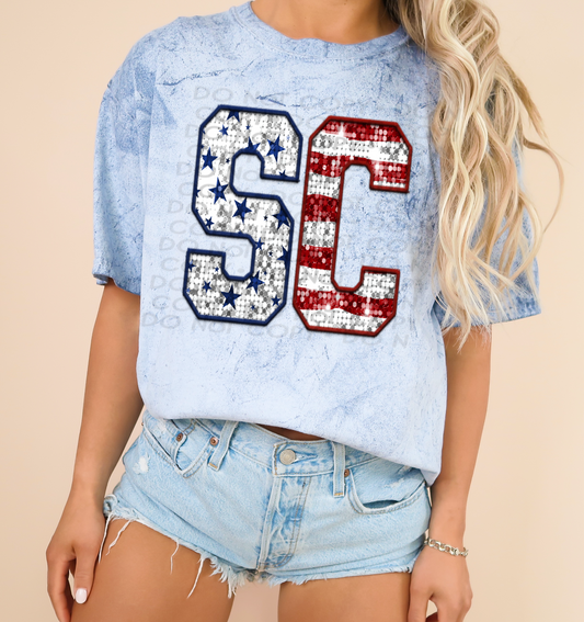 SC Patriotic Sequined Faux State DTF Transfer