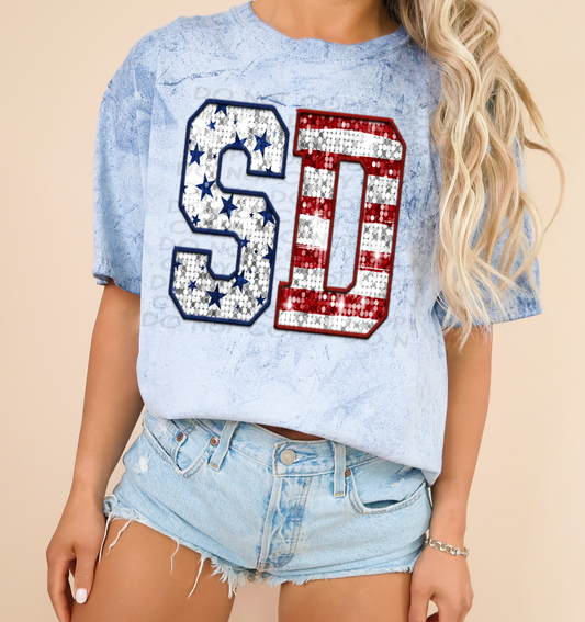 SD Patriotic Sequined Faux State DTF Transfer