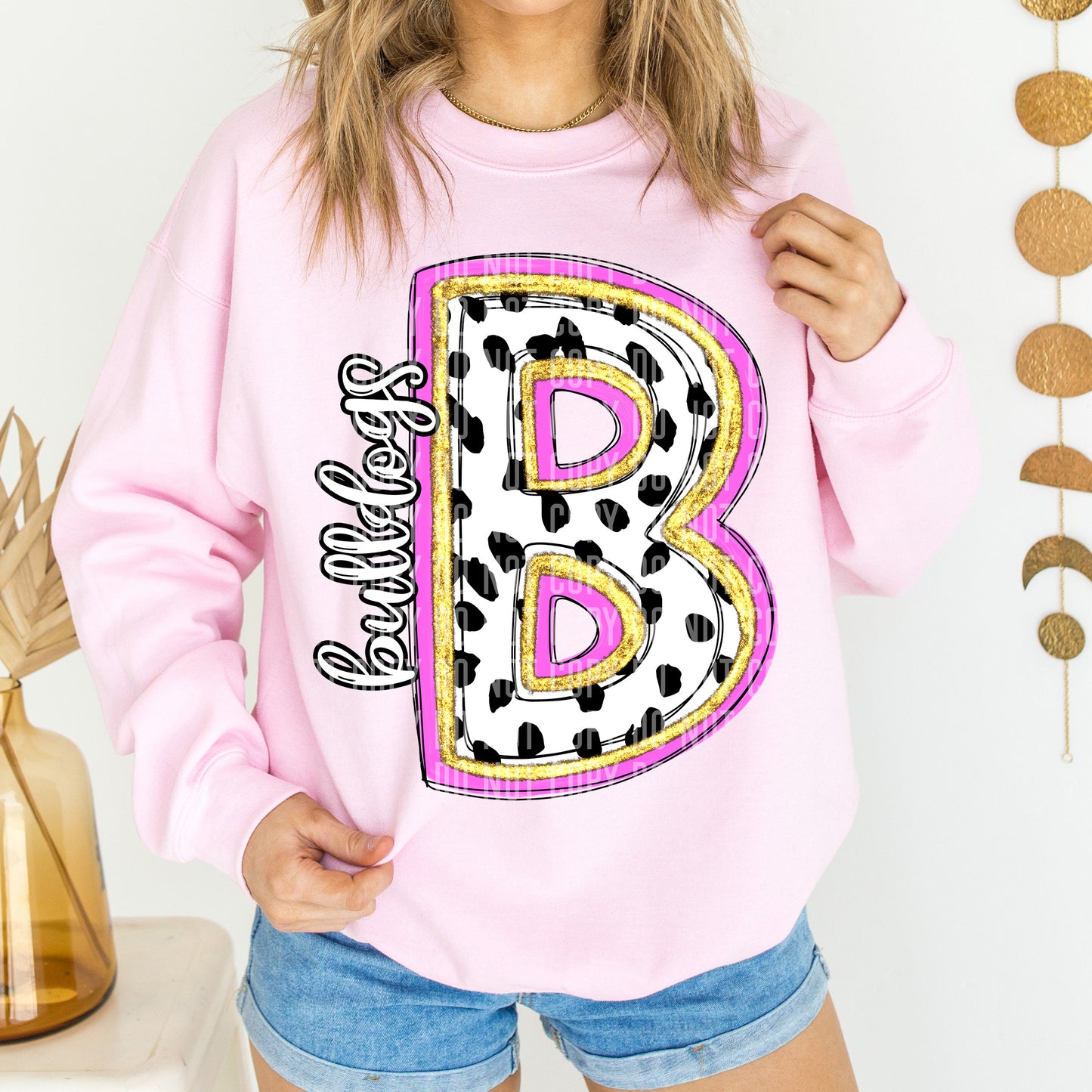 Bulldogs Spotty Dotty Pink Mascot Initial DTF Transfer