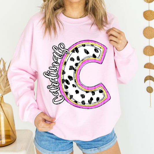 Cardinals Spotty Dotty Pink Mascot Initial DTF Transfer