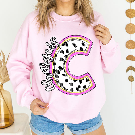 Chargers Spotty Dotty Pink Mascot Initial DTF Transfer