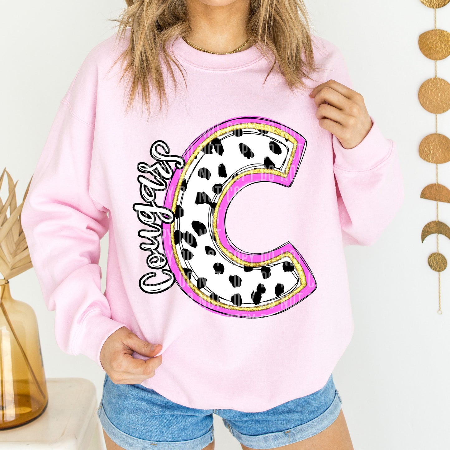 Cougars Spotty Dotty Pink Mascot Initial DTF Transfer