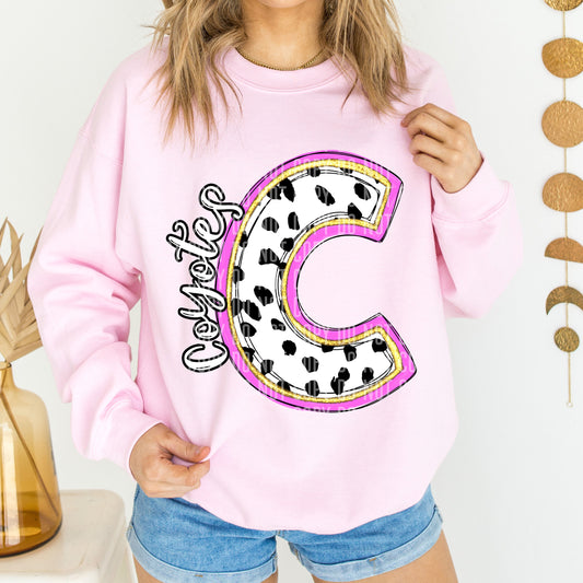 Coyotes Spotty Dotty Pink Mascot Initial DTF Transfer