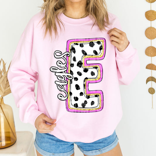 Eagles Spotty Dotty Pink Mascot Initial DTF Transfer