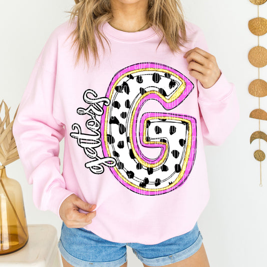 Gators Spotty Dotty Pink Mascot Initial DTF Transfer