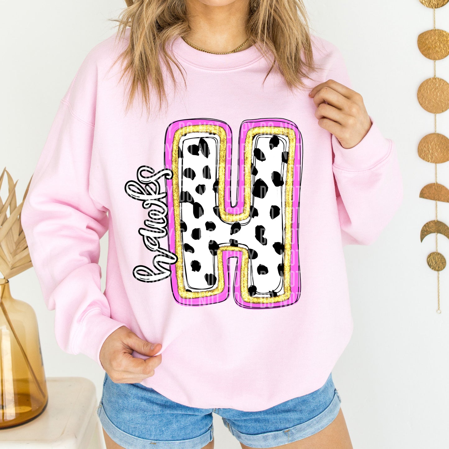 Hawks Spotty Dotty Pink Mascot Initial DTF Transfer