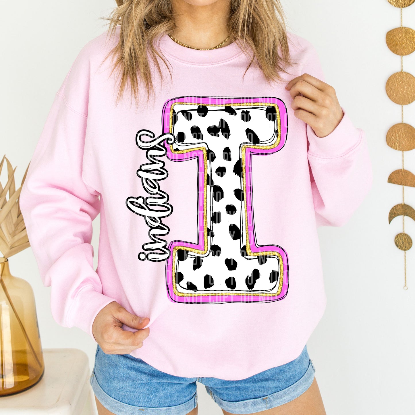 Indians Spotty Dotty Pink Mascot Initial DTF Transfer