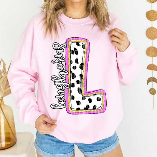 Longhorns Spotty Dotty Pink Mascot Initial DTF Transfer