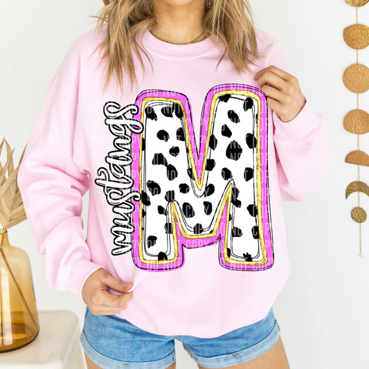 Mustangs Spotty Dotty Pink Mascot Initial DTF Transfer