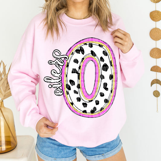 Oilers Spotty Dotty Pink Mascot Initial DTF Transfer