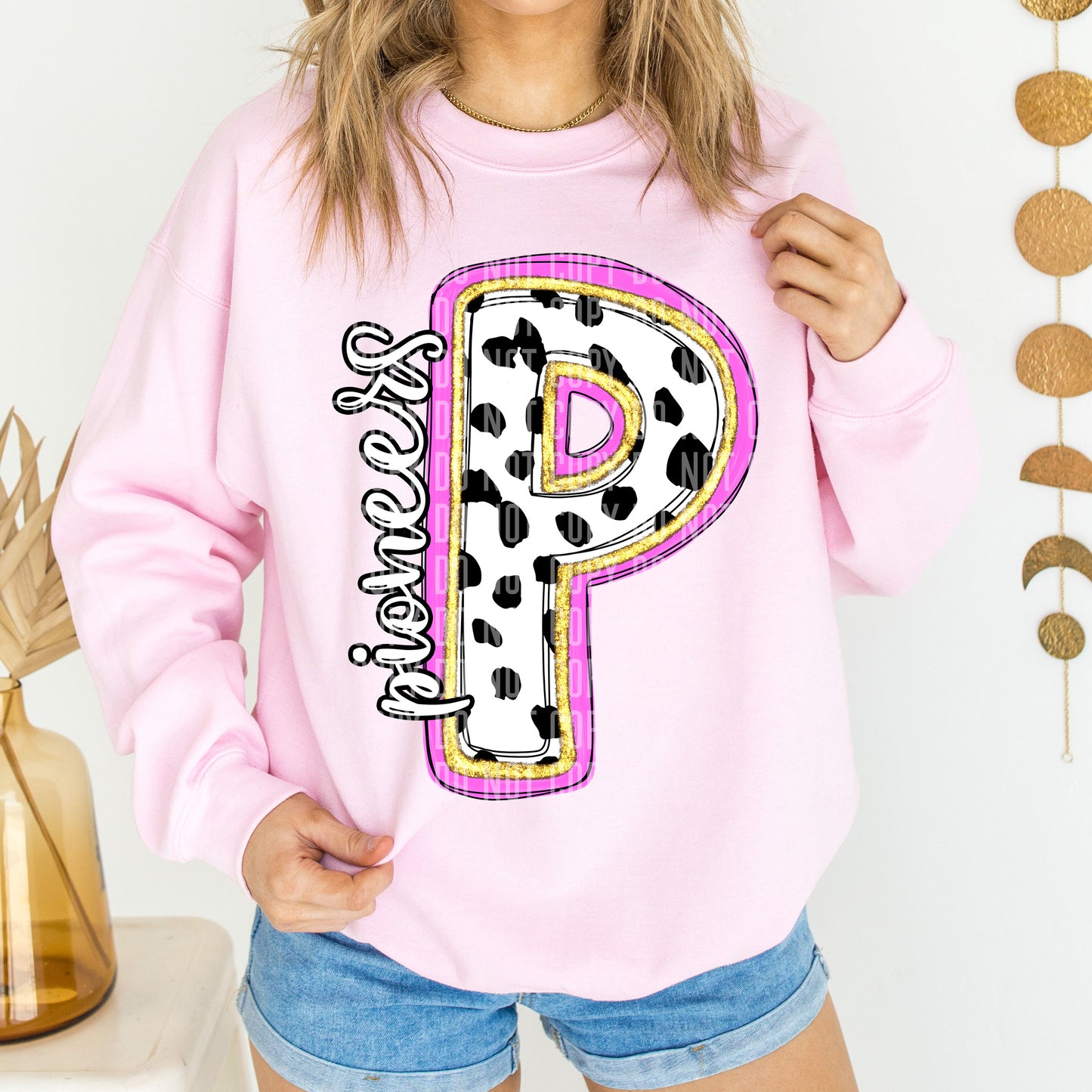 Pioneers Spotty Dotty Pink Mascot Initial DTF Transfer