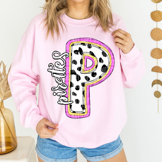 Pirates Spotty Dotty Pink Mascot Initial DTF Transfer