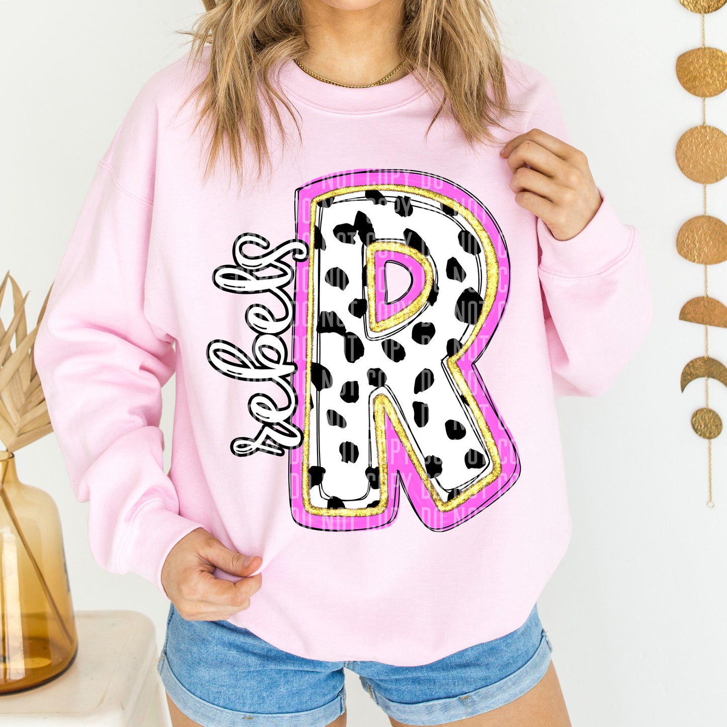 Rebels Spotty Dotty Pink Mascot Initial DTF Transfer