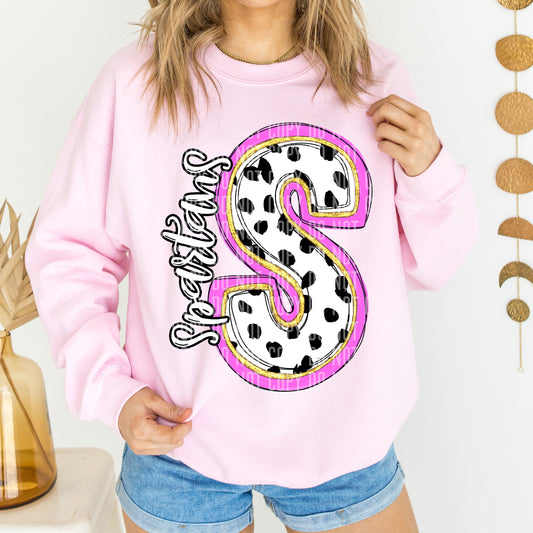 Spartans Spotty Dotty Pink Mascot Initial DTF Transfer