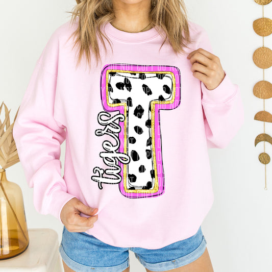 Tigers Spotty Dotty Pink Mascot Initial DTF Transfer