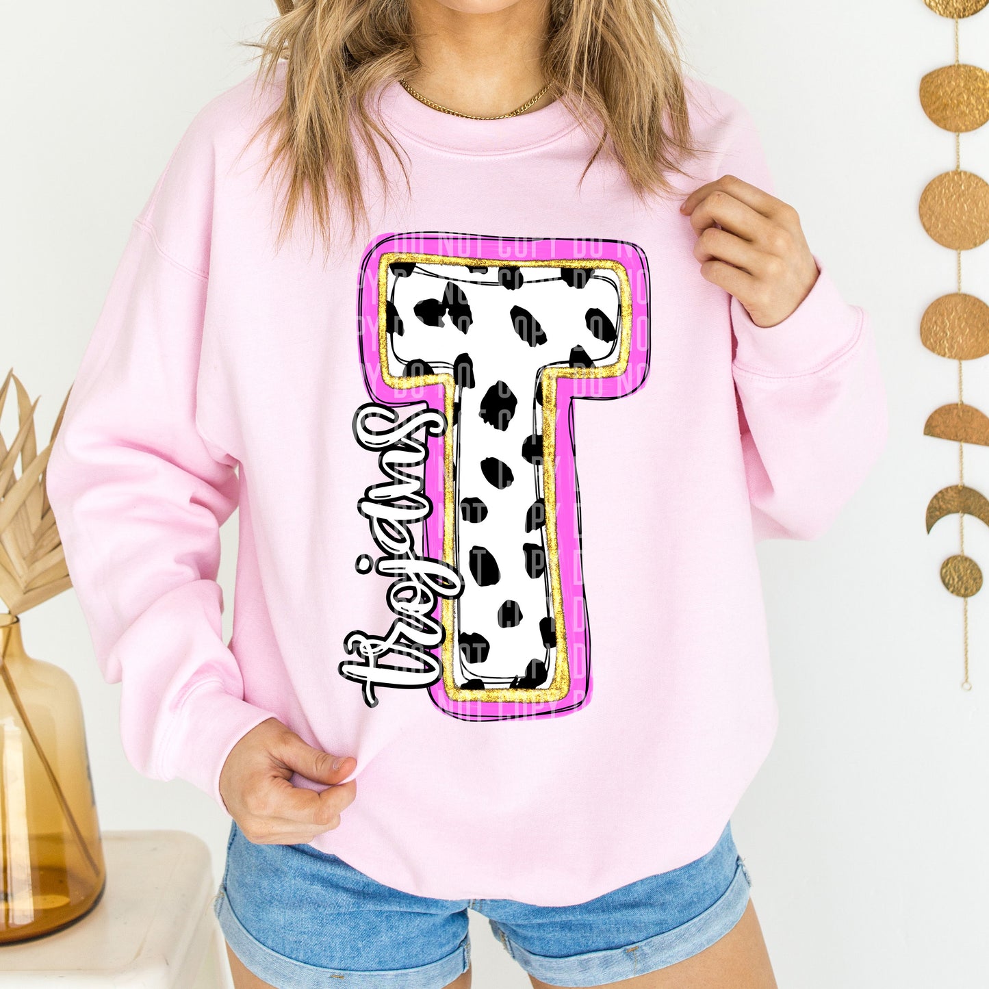 Trojans Spotty Dotty Pink Mascot Initial DTF Transfer