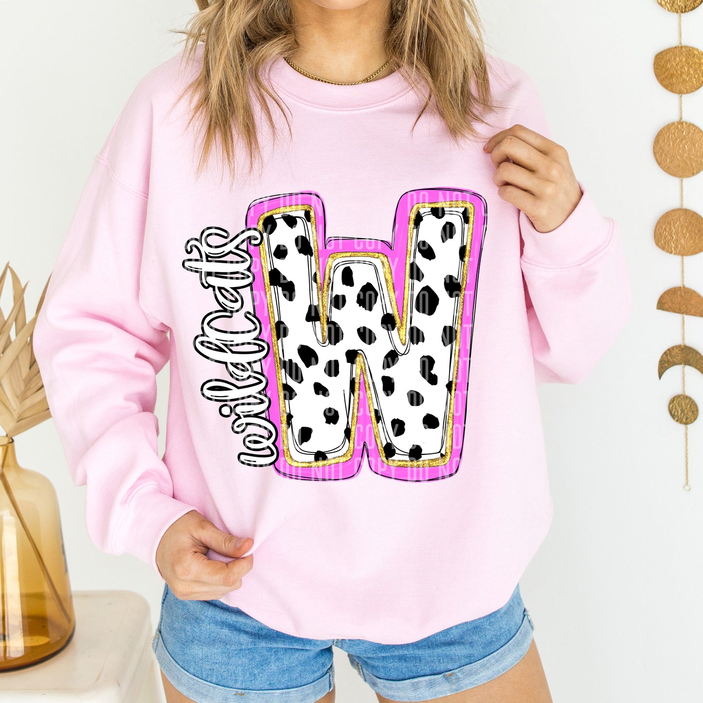 Wildcats Spotty Dotty Pink Mascot Initial DTF Transfer