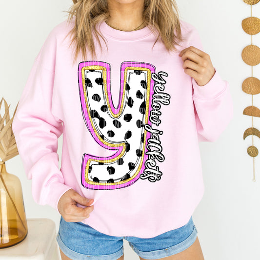 Yellow Jackets Spotty Dotty Pink Mascot Initial DTF Transfer