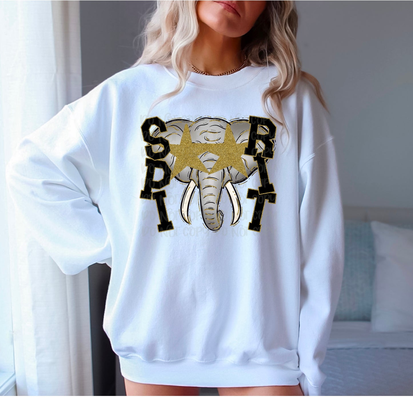 Starry Eyed Elephant Spirit Black & Gold DTF Transfer