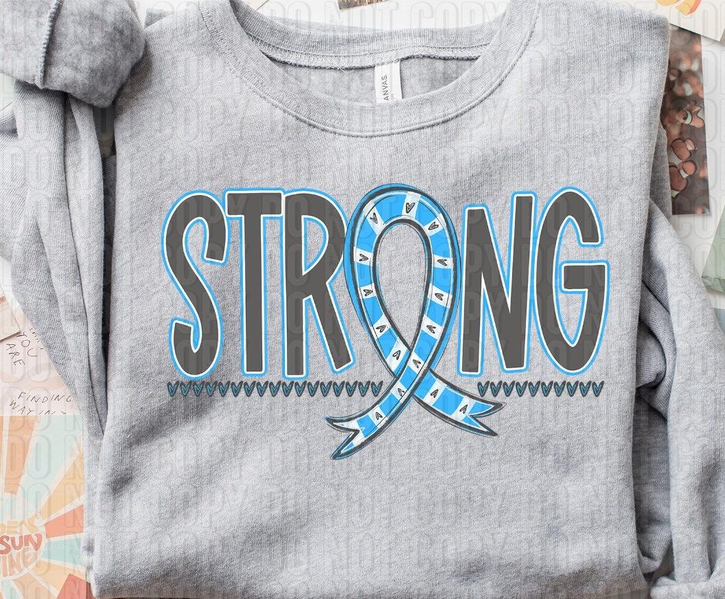 Strong Ribbon Strong Awareness Ribbon Bright Blue DTF Transfer – K&M Designs
