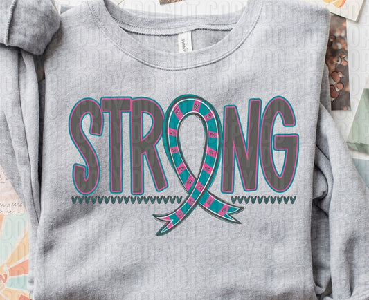 Strong Awareness Ribbon Pink Teal DTF Transfer