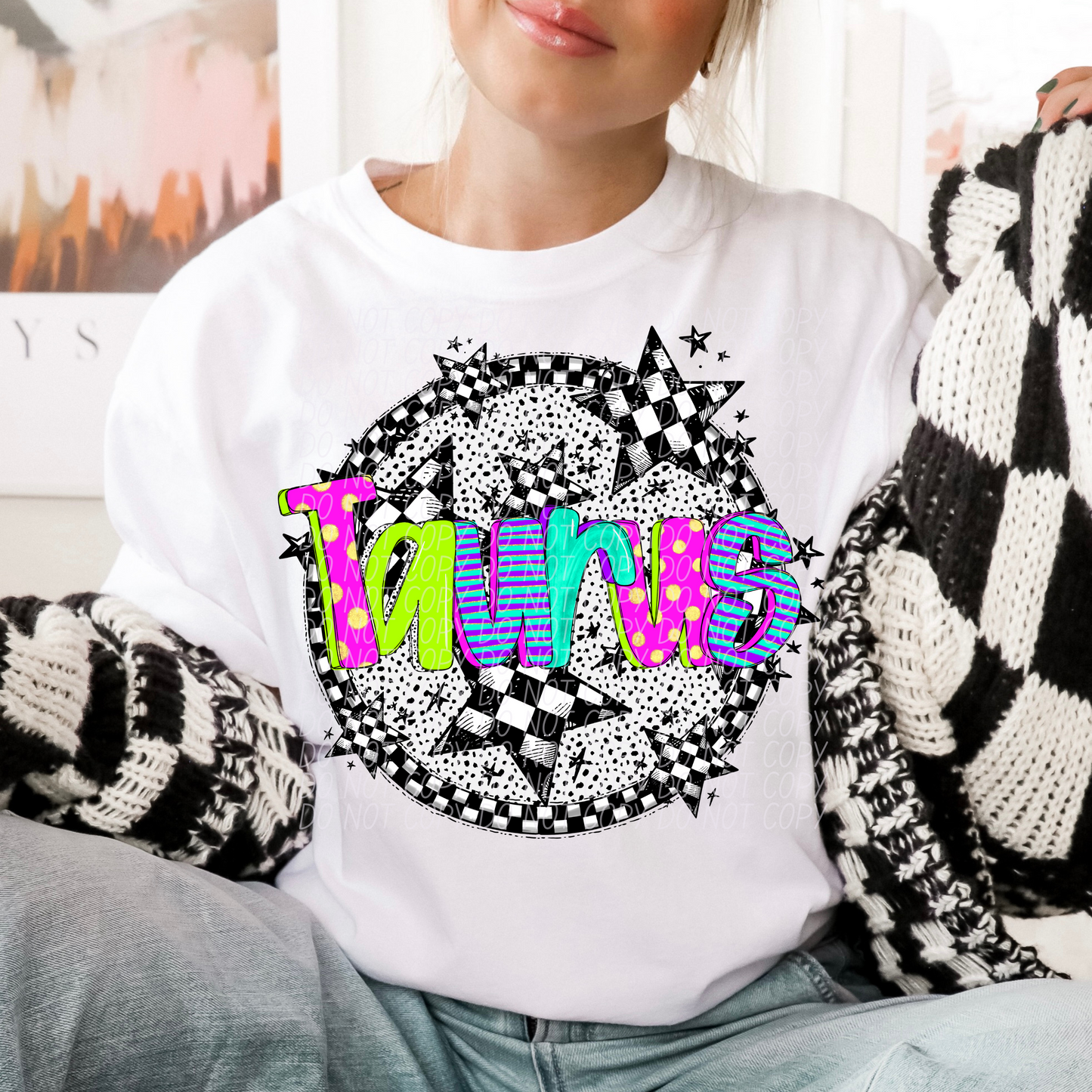 Taurus Neon Checker DTF Transfer
