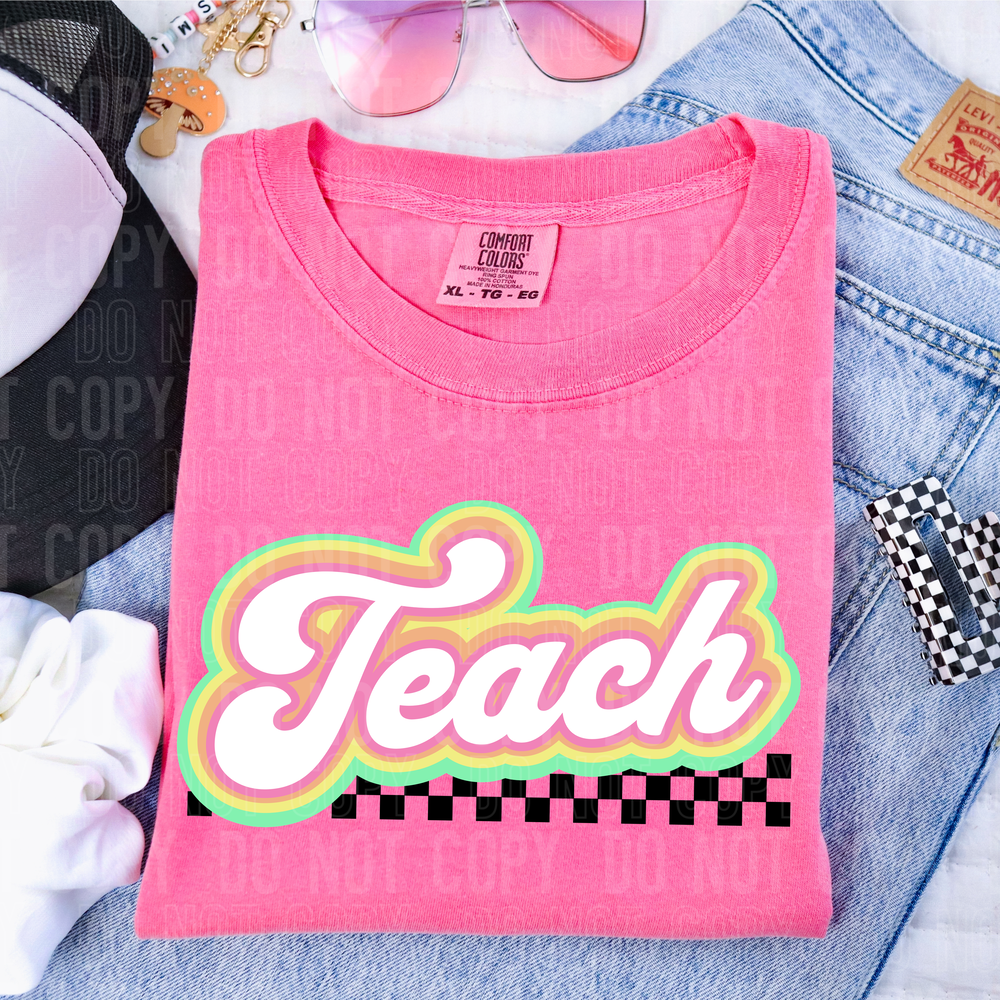 Teach Colorful Checkered DTF Transfer