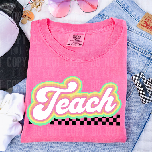 Teach Colorful Checkered DTF Transfer