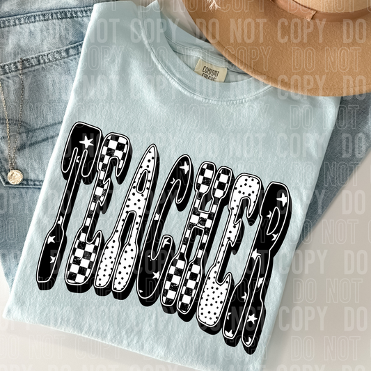 Teacher Black Checkered DTF Transfer