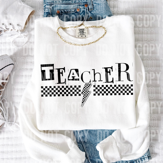 Teacher Checkered Bolt Word DTF Transfer