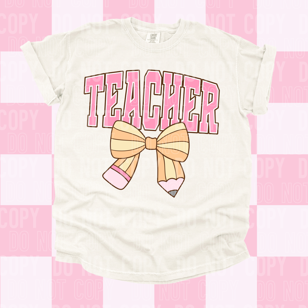 Teacher Pencil Bow DTF Transfer