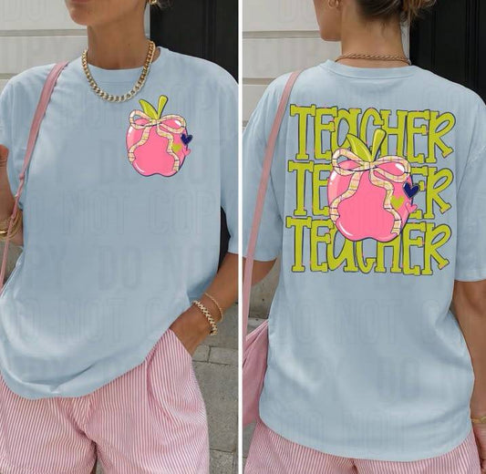 Teacher Apple Stack Front/Back DTF Transfer