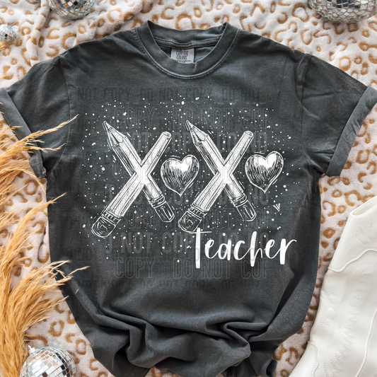 Xoxo Teacher Splatter White DTF Transfer