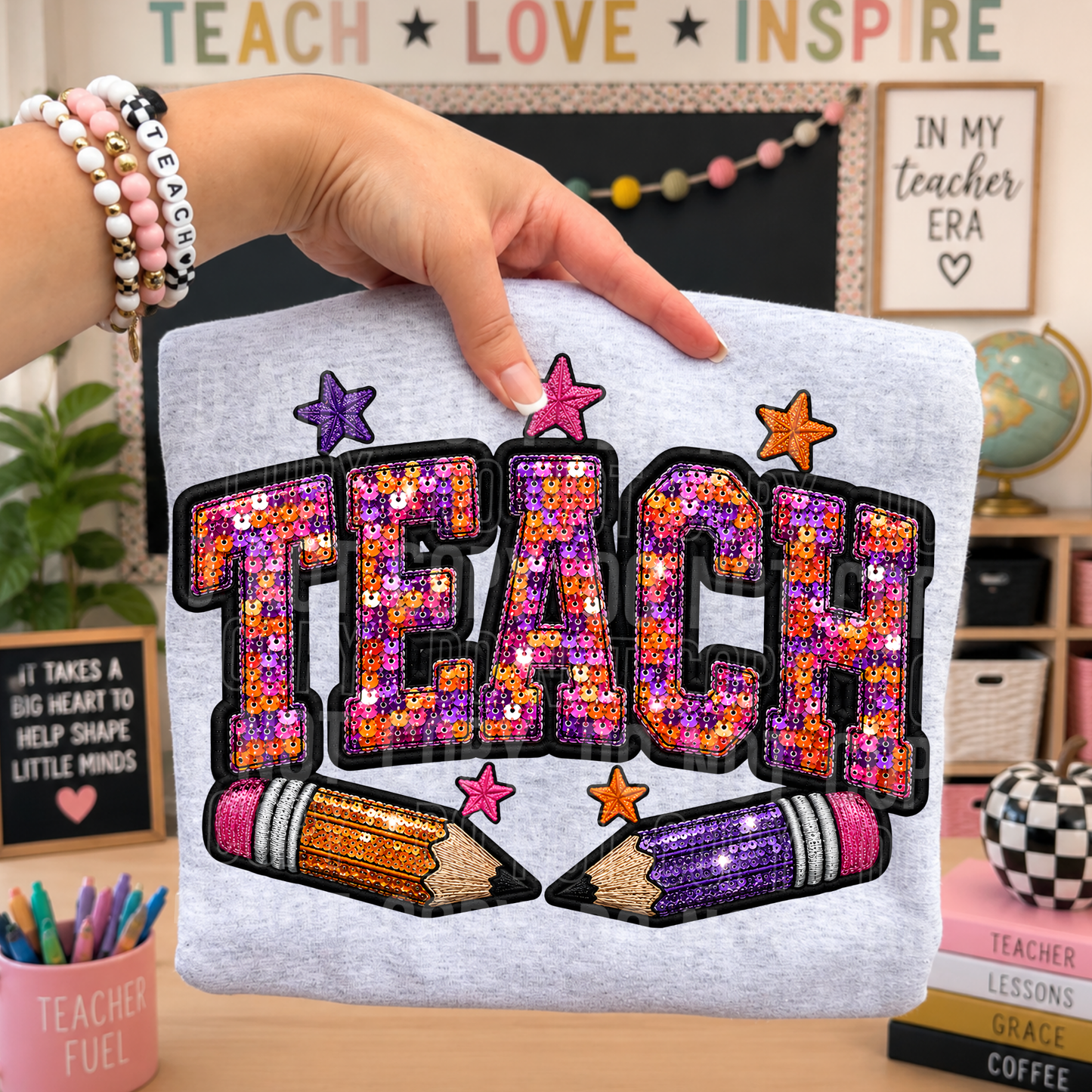 Teach Faux Sequin DTF Transfer