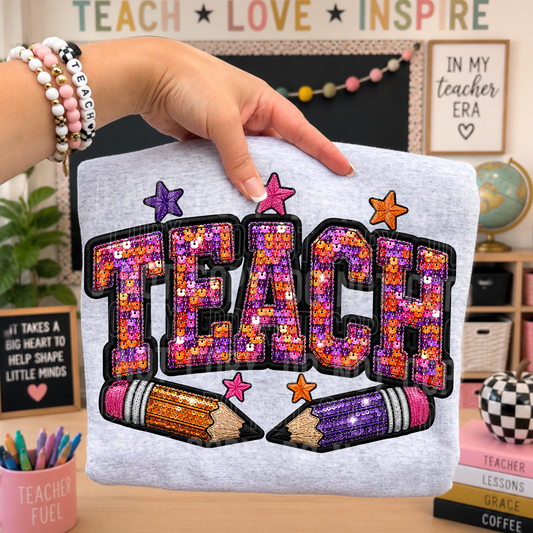 Teach Faux Sequin DTF Transfer