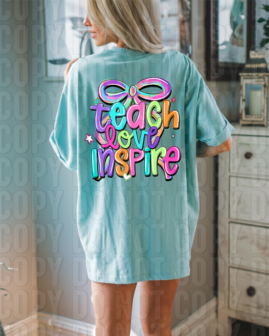 Teach Love Inspire Bright Coquette Bow DTF Transfer