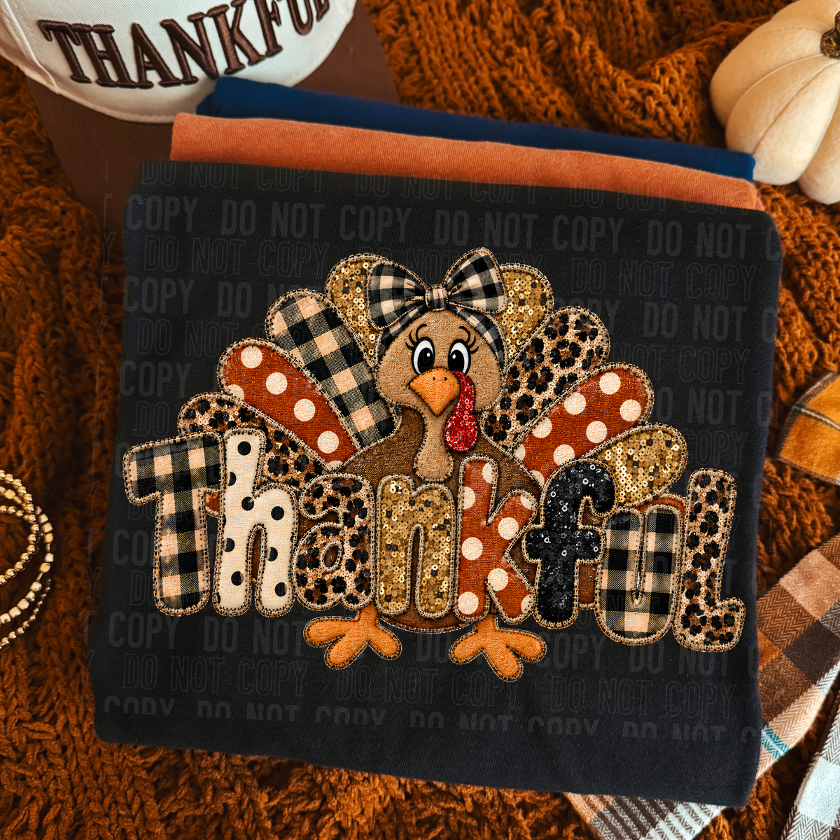Thankful Turkey Faux Sequin Embroidery DTF Transfer