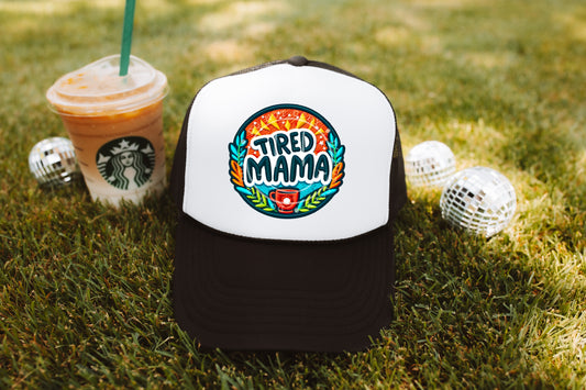 Tired Mama With Coffee Hat Patch DTF Transfer