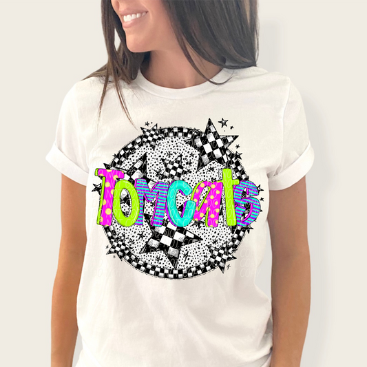 Tomcats Mascot Neon Checker DTF Transfer