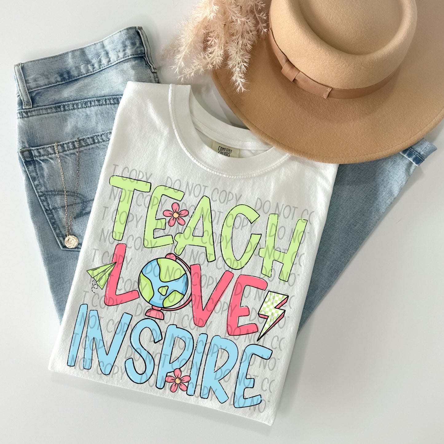 Teach Love Inspire Bright Doodle DTF Transfer