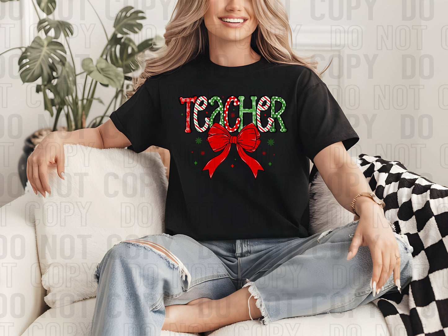 Teacher Christmas Bow DTF Transfer