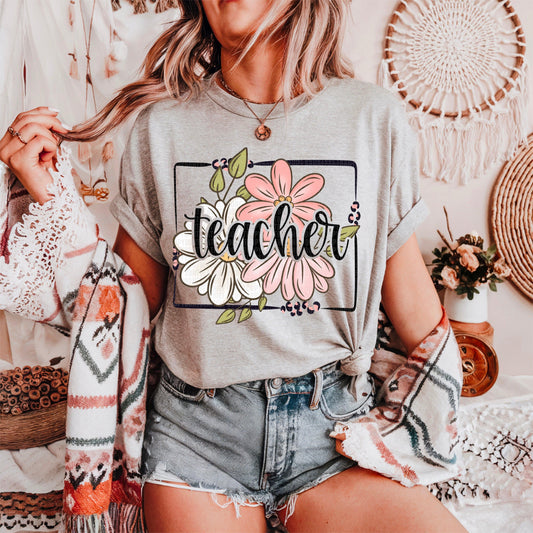 Teacher Floral Name Title DTF Transfer