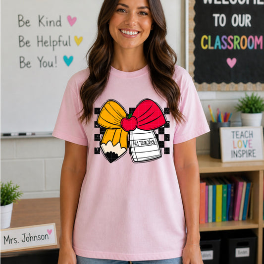 #1 Teacher Bow DTF Transfer