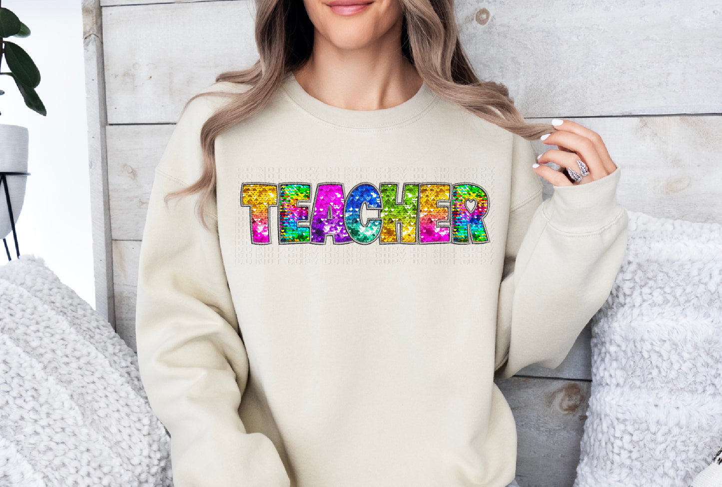 Teacher Bright Sequined Box Letters DTF Transfer