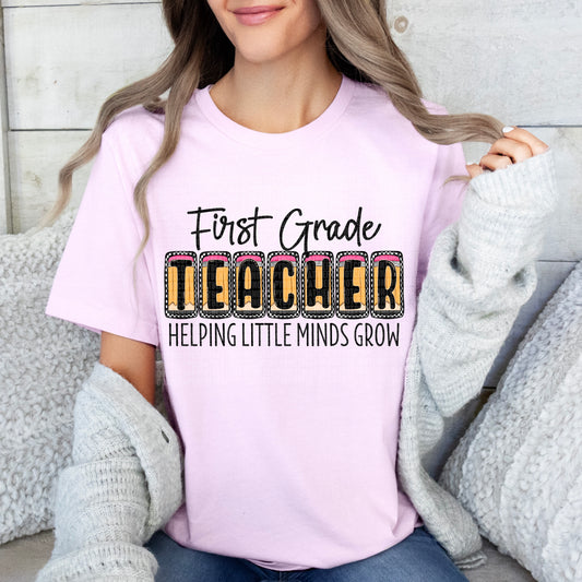 First Grade Teacher Boxy Checkered DTF Transfer