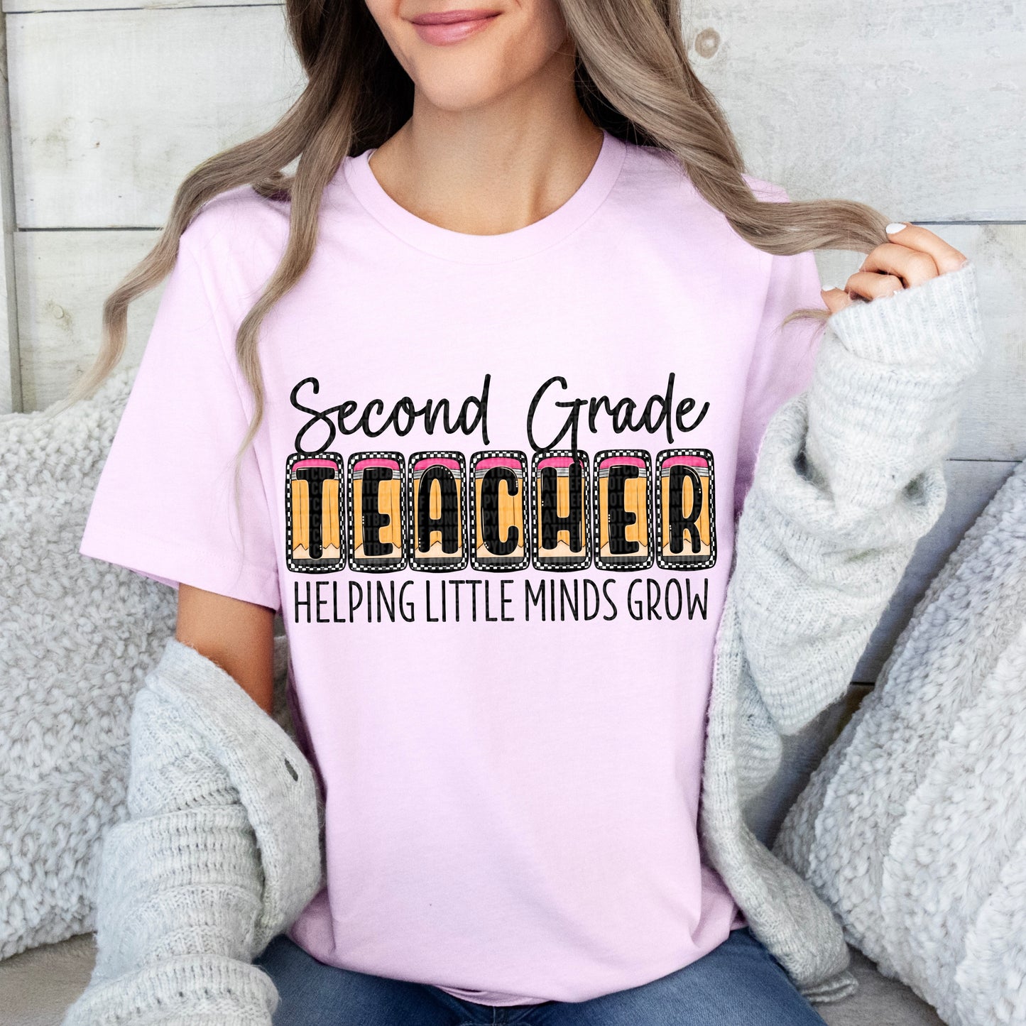 Second Grade Teacher Boxy Checkered DTF Transfer